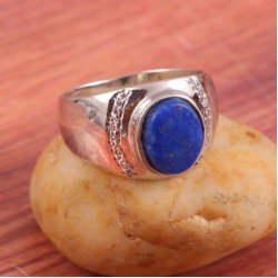 Redgem 925 Silver Ring for Women Natural Lapis Lazuli Blue 8X10 MM Oval 