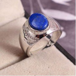 Redgem 925 Silver Ring for Women Natural Lapis Lazuli Blue 8X10 MM Oval 