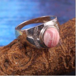 Redgem Sterling Silver Ring for Women Natural Rhodochrosite Pink 8X10 MM Oval 