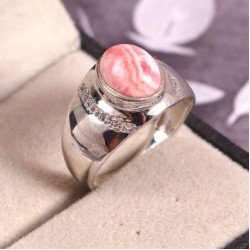 Redgem Sterling Silver Ring for Women Natural Rhodochrosite Pink 8X10 MM Oval 