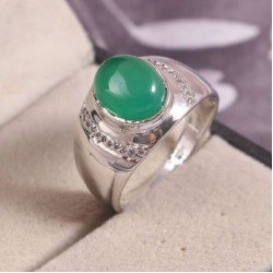 Redgem Sterling Silver Ring for Women Natural Onyx Green 8X10 MM Oval 