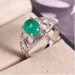 Redgem 925 Silver Ring for Women Natural Onyx Green 7X9 MM Oval