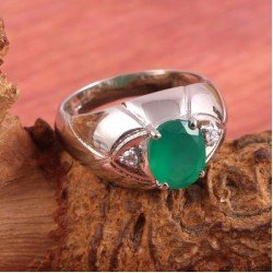 Redgem 925 Silver Ring for Women Natural Onyx Green 8X10 MM Oval
