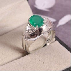 Redgem 925 Silver Ring for Women Natural Onyx Green 8X10 MM Oval