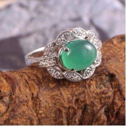 Redgem 925 Silver Ring for Women Natural Onyx Green 8X10 MM Oval