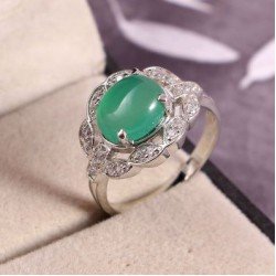 Redgem 925 Silver Ring for Women Natural Onyx Green 8X10 MM Oval