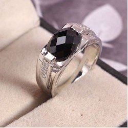 Redgem 925 Silver Ring for Women Natural Spinel Black 8X10 MM Oval