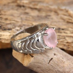 Redgem Sterling Silver Ring for Women Natural Rose Quartz Pink 9X11 MM Oval