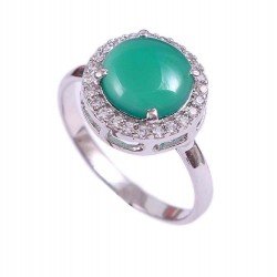 Redgem 925 Silver Ring for Women Natural Onyx Green 9 MM Round
