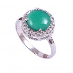 Redgem 925 Silver Ring for Women Natural Onyx Green 9 MM Round