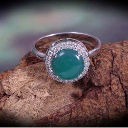 Redgem 925 Silver Ring for Women Natural Onyx Green 9 MM Round
