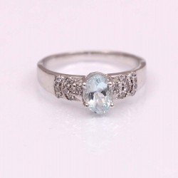 Redgem 925 Silver Ring for Women and Girls Natural Aquamarine Blue 5X7 MM Oval