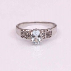 Redgem 925 Silver Ring for Women and Girls Natural Aquamarine Blue 5X7 MM Oval