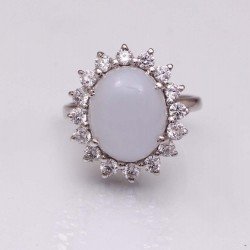 Redgem 925 Silver Ring for Women Natural Chalcedony White 10X12 MM Oval