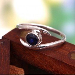 Redgem 925 Silver Ring for Women and Girls Natural Blue Sapphire 5 MM Round redgem 925 silver dangle earrings natural blue sapphire jaer33 women's fashion redgem 925 silver dangle earrings natural blue sapphire redgem 404