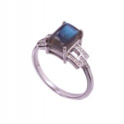 Redgem 925 Silver Ring for Women Natural Labradorite Grey 6X8 MM Rectangle Redgem 925 Silver Ring for Women Natural Labradorite Grey 6X8 MM Rectangle