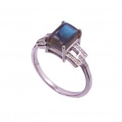 Redgem 925 Silver Ring for Women Natural Labradorite Grey 6X8 MM Rectangle redgem 925 silver stud jewelery earrings natural labradorite grey jaer76 women's fashion redgem 925 silver stud jewelery earrings natural labradorite grey redgem 444