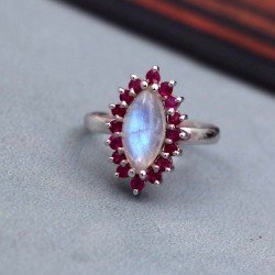 Redgem 925 Silver Ring for Women and Girls Natural Rainbow Moonstone White 6X12 MM Marquise Redgem 925 Silver Ring for Women and Girls Natural Rainbow Moonstone White 6X12 MM Marquise