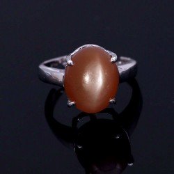 Redgem 925 Silver Ring for Women and Girls Natural Moonstone Peach 10X12 MM Oval