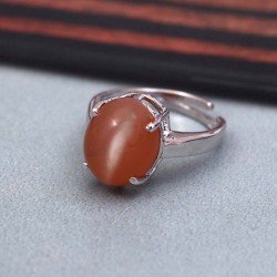 Redgem 925 Silver Ring for Women and Girls Natural Moonstone Peach 10X12 MM Oval