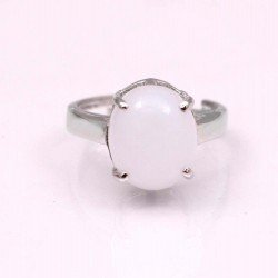 Redgem 925 Silver Ring for Women and Girls Natural Chalcedony White 10X12 MM Oval