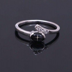 Redgem 925 Silver Ring for Women Natural Blackstar Black 4X6 MM Oval