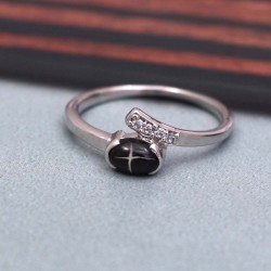 Redgem 925 Silver Ring for Women Natural Blackstar Black 4X6 MM Oval