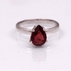 Redgem 925 Silver Ring for Women and Girls Natural Garnet Red 7X9 MM Pear