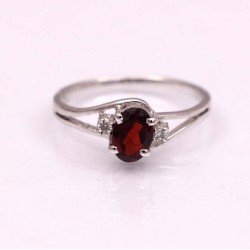 Redgem 925 Silver Ring for Women and Girls Natural Garnet Red 5X7 MM Oval