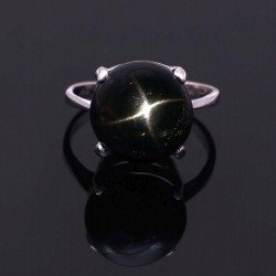 Redgem 925 Silver Ring for Women Natural Blackstar Black 13 MM Round