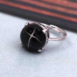 Redgem 925 Silver Ring for Women Natural Blackstar Black 13 MM Round