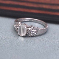 Redgem 925 Silver Ring for Women and Girls Natural Moonstone White 5X7 MM Oval