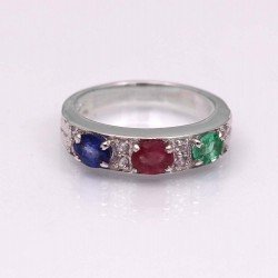 Redgem 925 Silver Ring for Women and Girls Natural Ruby, Emerald, Blue Sapphire 4X6 MM Oval Redgem 925 Silver Ring for Women and Girls Natural Ruby, Emerald, Blue Sapphire 4X6 MM Oval