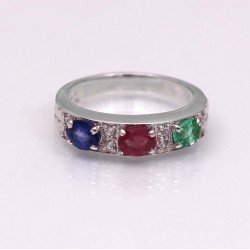 Redgem 925 Silver Ring for Women and Girls Natural Ruby, Emerald, Blue Sapphire 4X6 MM Oval redgem 925 silver dangle earrings natural blue sapphire jaer33 women's fashion redgem 925 silver dangle earrings natural blue sapphire redgem 404