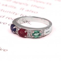 Redgem 925 Silver Ring for Women and Girls Natural Ruby, Emerald, Blue Sapphire 4X6 MM Oval redgem 925 silver dangle earrings natural blue sapphire jaer33 women's fashion redgem 925 silver dangle earrings natural blue sapphire redgem 404