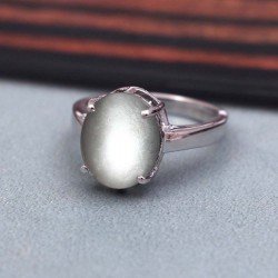 Redgem 925 Silver Ring for Women and Girls Natural Moonstone Grey 10X12 MM Oval