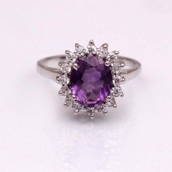 Redgem 925 Silver Ring for Women Natural Amethyst Purple 8X10 MM Oval Redgem 925 Silver Ring for Women Natural Amethyst Purple 8X10 MM Oval