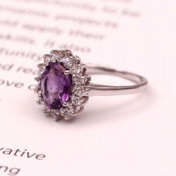 Redgem 925 Silver Ring for Women Natural Amethyst Purple 8X10 MM Oval Redgem 925 Silver Ring for Women Natural Amethyst Purple 8X10 MM Oval